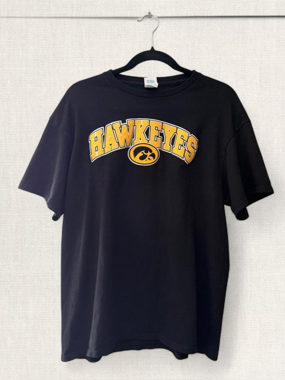 Champion Black "Hawkeyes" Crewneck Tee with Gold Graphic